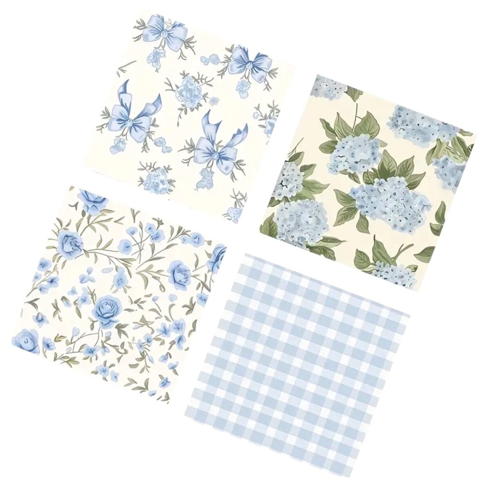 Four-in-One Blue Floral Gingham Designs Luncheon Napkin, 20 pcs